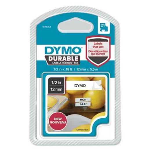 Feliratozó szalag DYMO D1 12mm x 5,5m fehér alapon fekete írásszín