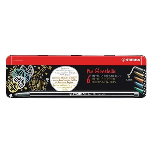 Filctoll STABILO Pen 68 metallic 6-os fémdobozban