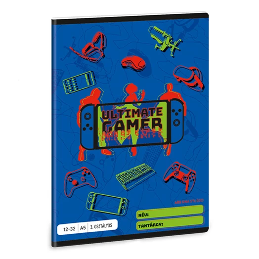 Füzet ARS UNA A/5 32 lapos vonalas 12-32 III. osztályos Ultimate Gamer