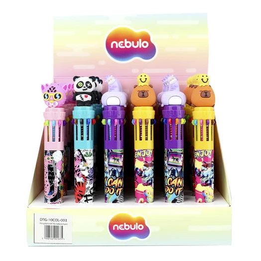 Golyóstoll NEBULO 0,7 mm 10 színű Funny Animals