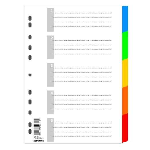 Regiszter DONAU A/4 műanyag 5 részes színes