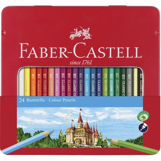 Színes ceruza FABER-CASTELL hatszögletű fémdobozos 24 db/készlet