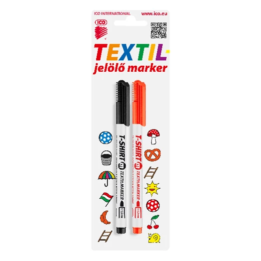 Textilmarker ICO T-Shirt slim M fekete+piros 2db/bliszter