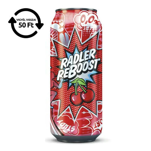 Alkoholmentes sör PÉCSI RADLER reboost meggy 0,0% 500 ml DRS