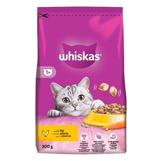 Állateledel száraz WHISKAS macskáknak csirkeússal májas falatkákkal 300g