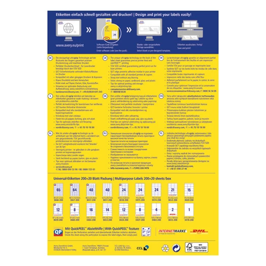 Etikett AVERY 3424-200 105x48 mm univerzális fehér 2640 címke/doboz 200+20 ív/doboz