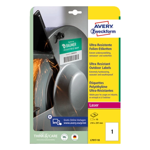 Etikett AVERY L7917-10 210 x 297 mm ultra ellenálló 10 címke/doboz 10 ív/doboz