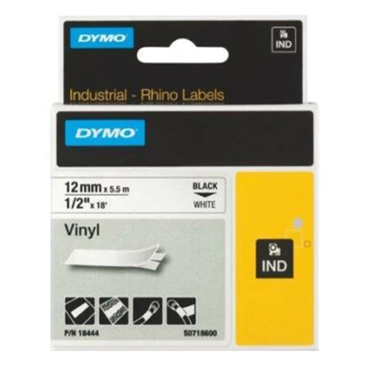 Feliratozó szalag DYMO 12mm x 5,5m vinyl fehér alapon fekete írásszín