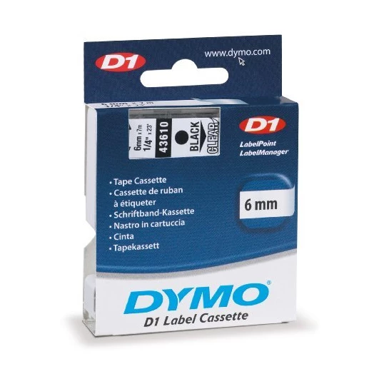 Feliratozó szalag DYMO D1 6mm x 7m átlátszó alapon fekete írásszín