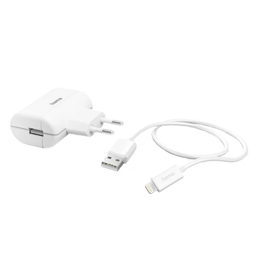 Hálózati adapter HAMA USB-A 12W + Lightning kábel fehér