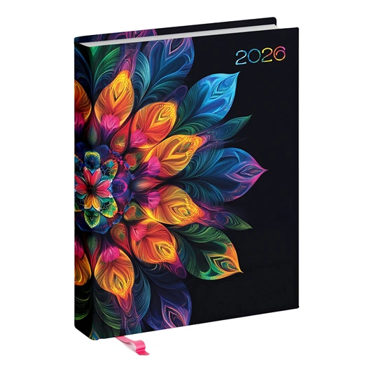 Határidőnapló REALSYSTEM Librobello "Hölgyeknek" B/6 napi fehér lapos 3D lakk+ élfestés Mandala 2026.