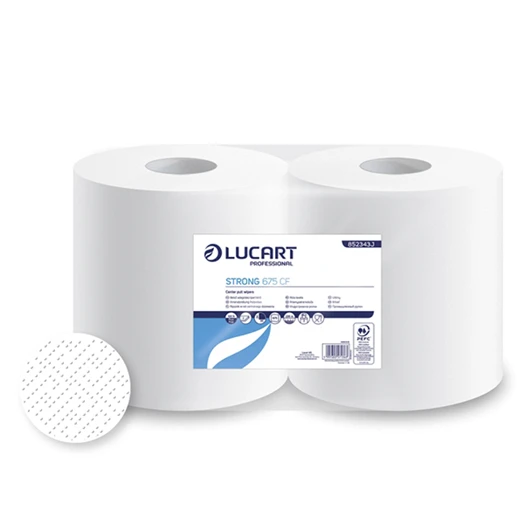 Kéztörlő tekercses ipari LUCART Strong 675CF 25 cm átmérő 675 lap fehér 2 rétegű 852343J