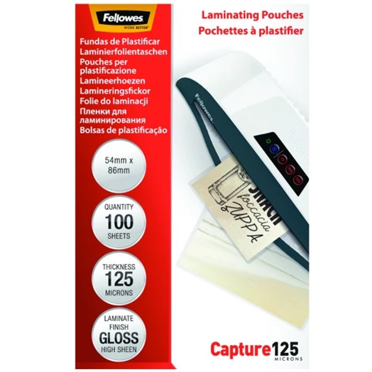 Lamináló fólia FELLOWES 54x86 mm 125 mikron fényes 100/csom