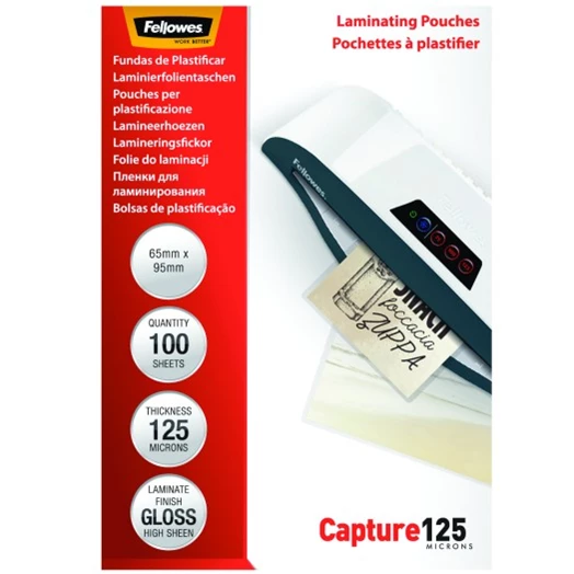 Lamináló fólia FELLOWES 65x95 mm 125 mikron fényes 100/csom