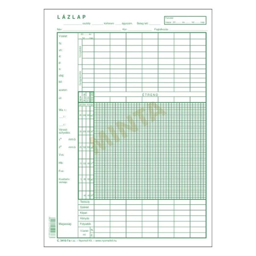 Nyomtatvány lázlap A/3 fekvő