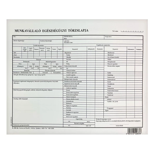 Nyomtatvány munkavállaló egészségügyi törzslapja