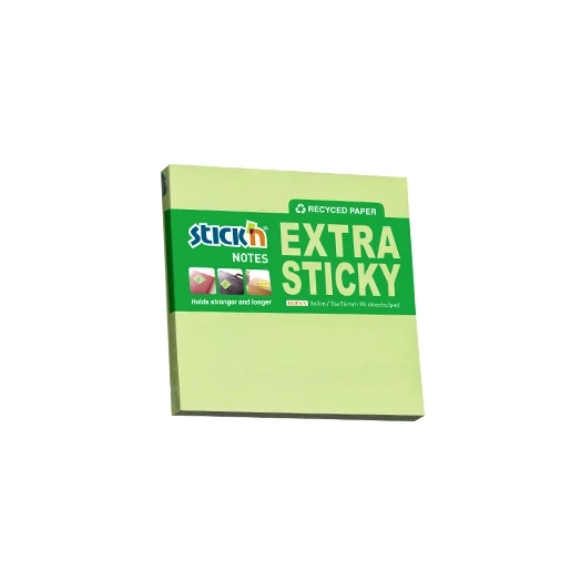 Öntapadó jegyzettömb STICK`N extra erős 76x76mm újrahasznosított pasztell zöld 90 lap