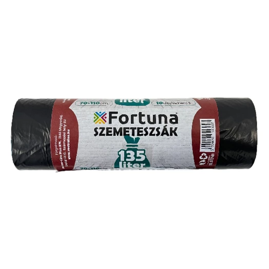 Szemeteszsák FORTUNA 135L fekete 70x110 cm 10 db/tekercs