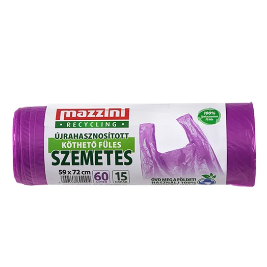 Szemeteszsák újrahasznosított MAZZINI 60L köthető füles 15 darabos