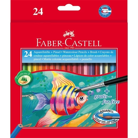 Színes ceruza FABER-CASTELL Aquarell hatszögletű 24 db/készlet+ecset