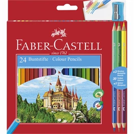 Színes ceruza FABER-CASTELL hatszögletű 24 darabos+ 3 db kétvégű színes ceruza