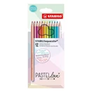 Színes ceruza STABILO Aquacolor pastellove hatszögletű 12 db/készlet