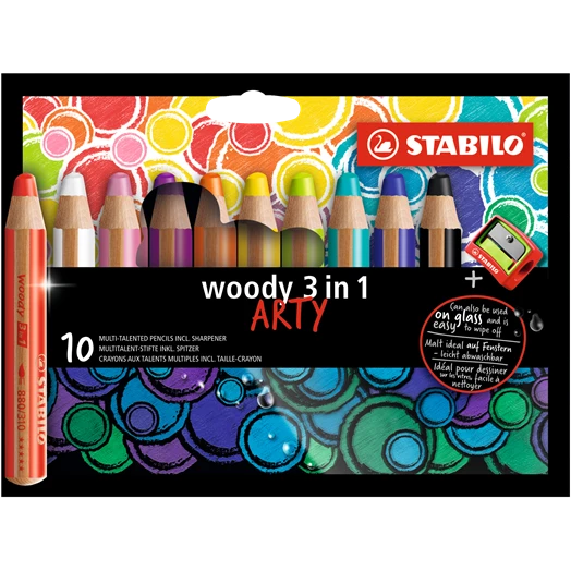 Színes ceruza STABILO Woody 3in1 hengeres vastag 10 darabos+hegyező