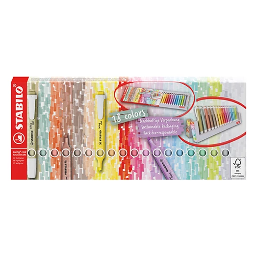 Szövegkiemelő STABILO Swing Cool Naturecolors asztali 18 darabos