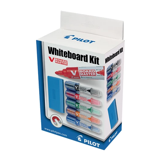 Táblamarker PILOT V-Board Master kerek 5 darabos készlet tartóval és mágneses törlővel