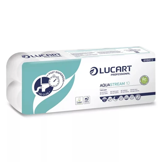 Toalettpapír Lucart Aquastream fehér 10 tekercses 2 rétegű