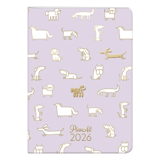 Zsebnaptár PLANALL B/6 heti álló fehér lapos aranyozott Pupper 2026.