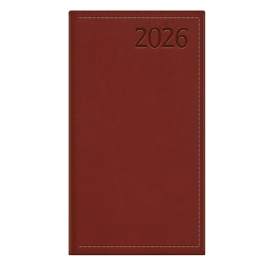 Zsebnaptár TOPTIMER Traditional T035 álló fehér lapos bordó 2026.